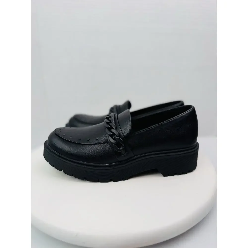 Report Hayden Womens Size 7 Black Chunky Chain Studded Loafers Faux Leather